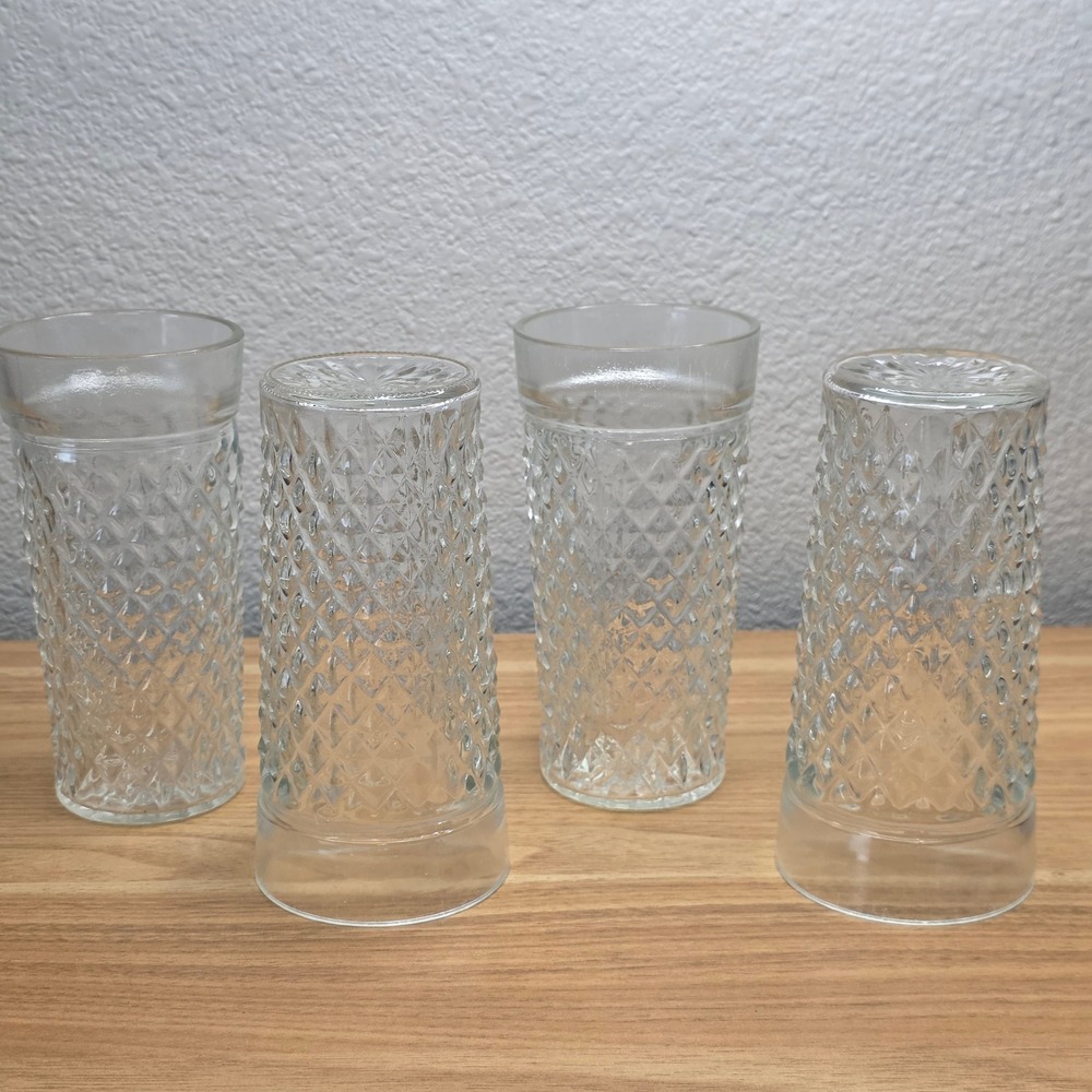 Anchor Hocking Quilted Diamond Tumblers Set of 4 Clear Good Vintage 5.75in